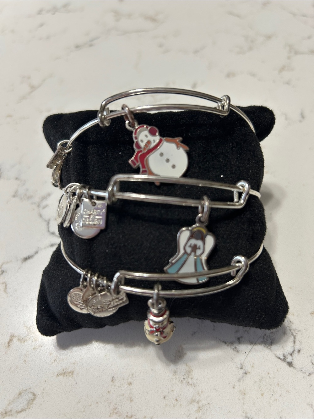 Three Alex & Ani Silver Bangle Bracelets